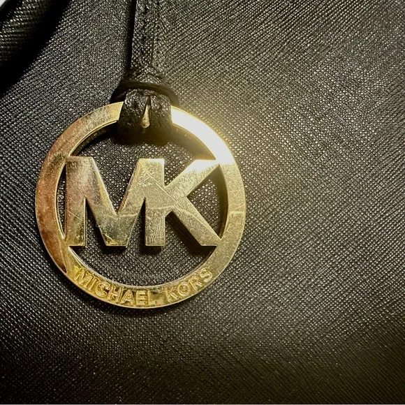 MICHAEL KORS Jet Set Satchel Purse Top Handle - Gold & Black Saffiano Leather - Picture 13 of 15